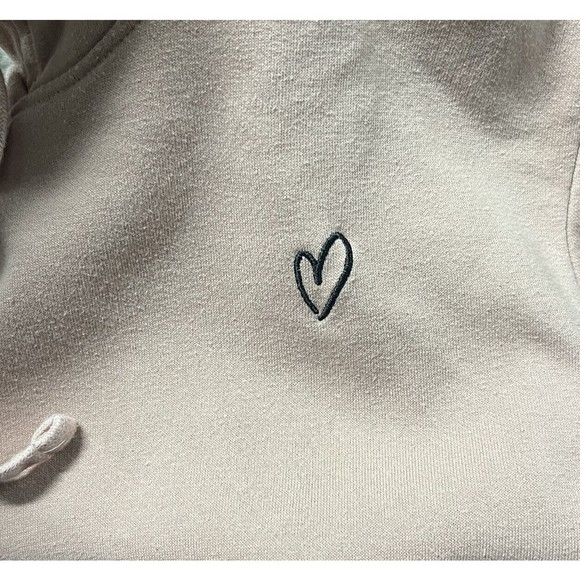 H&M Womens Hoodie Sweatshirt Size XS Embroidered Heart Pink Tan - Picture 3 of 5